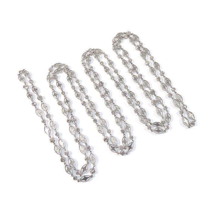 Platinum and diamond set long chain necklace | MasterArt